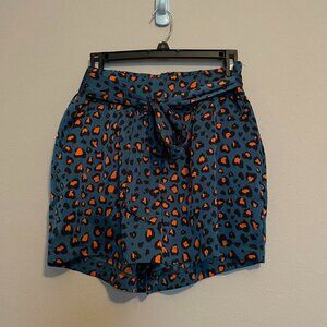 New York and Company, Size Small, Sateen Orange and Teal Leopard Shorts